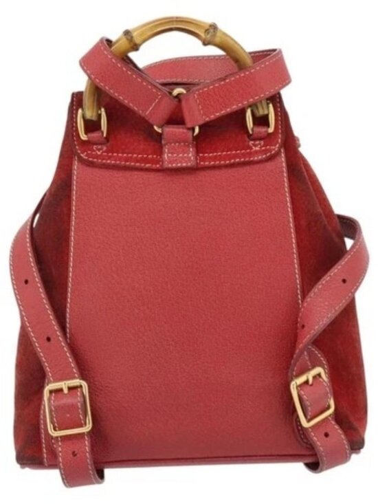GUCCI Bamboo Backpack Suede Red Gold 003 2058 0030 Auth 181155 main image 16